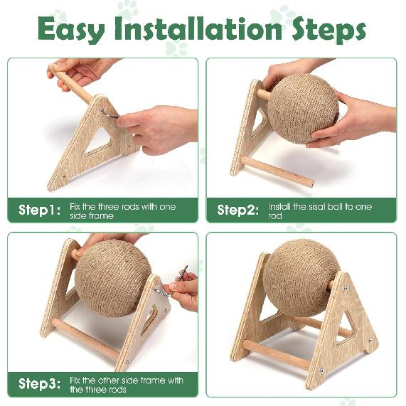 Outamateur Cat Scratcher Ball Toy, Sisal Scratching Ball with Stable Stand, Interactive Cat Exercise Toy, Interactive Play and Exercise for Kittens,