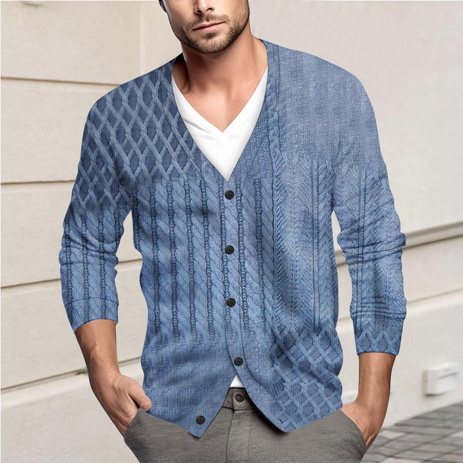 Мужская повседневная однобортная модная куртка-кардиган с длинными рукавами на пуговицах L синий 2389₽