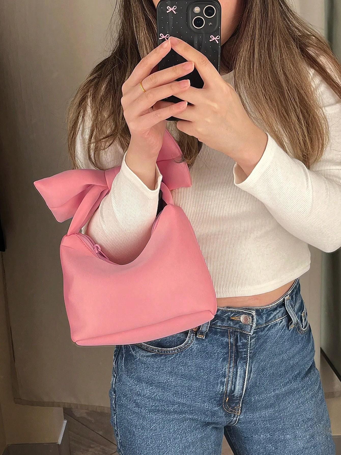 

Bow handbag girl heart pink cloud bag 2025 new space cotton cute mini handbell bag