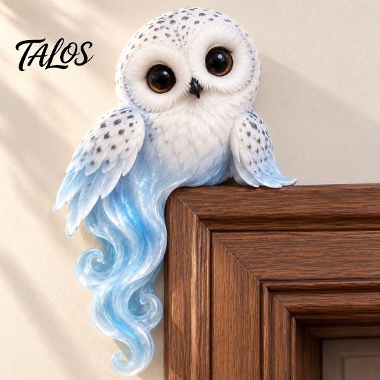 Woodland Animal Door Corner Decor Wooden Owl Topper, Sitter Decor, Whimsical Three Dimensional Bird Sculpture Ornament for Frame, Bookshelf,