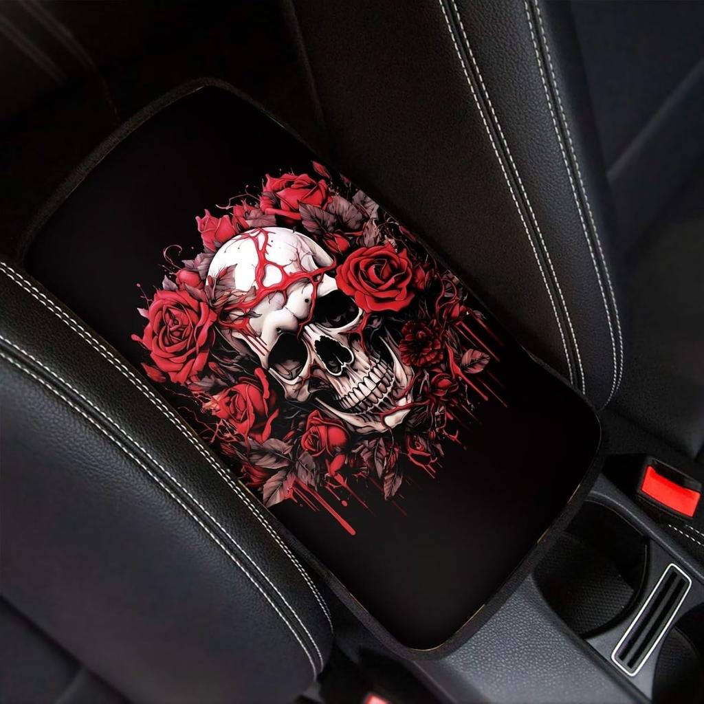 Dreaweet Stylish Spider Web Printed Black Car Center Console Armrest Cushion Cover Pad Soft Car Armrest Seat Box Cover Protector Auto Car Interior