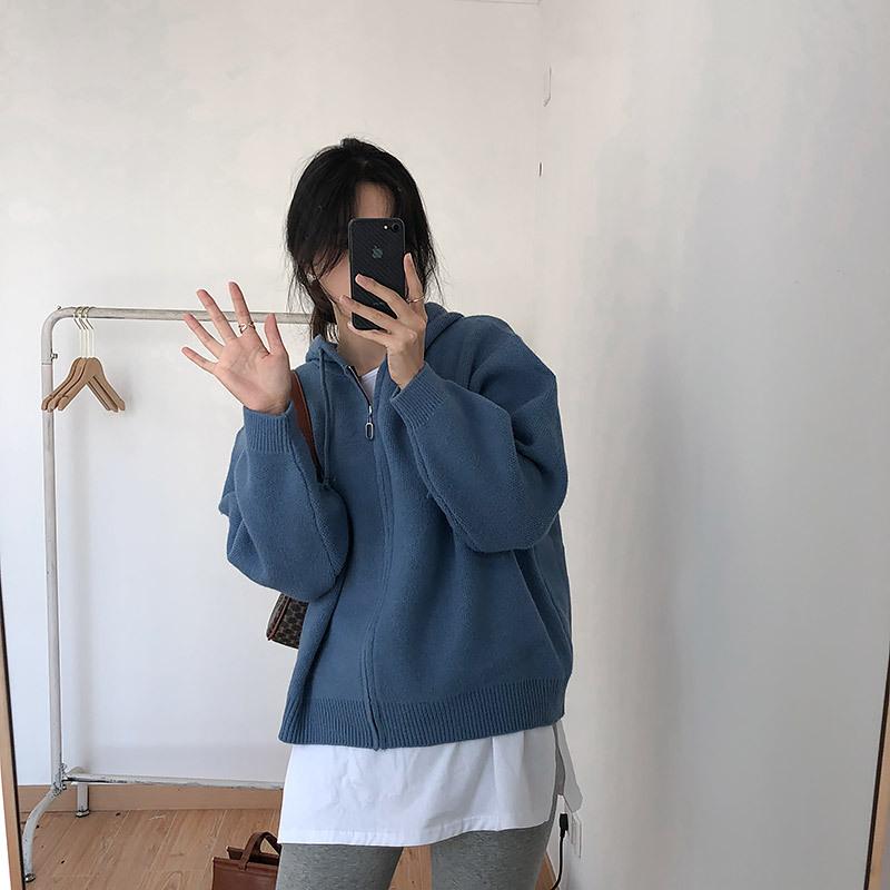 Zippered Hooded Knitted Cardigan Sweater for Women's Autumn Casual Wear Elegant and Comfortable Women's Clothes