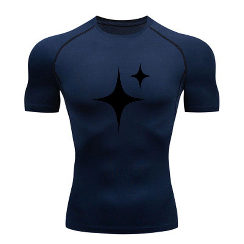 Men's 4-Pointed Star Pattern Compression Fitness T-shirt, Qu