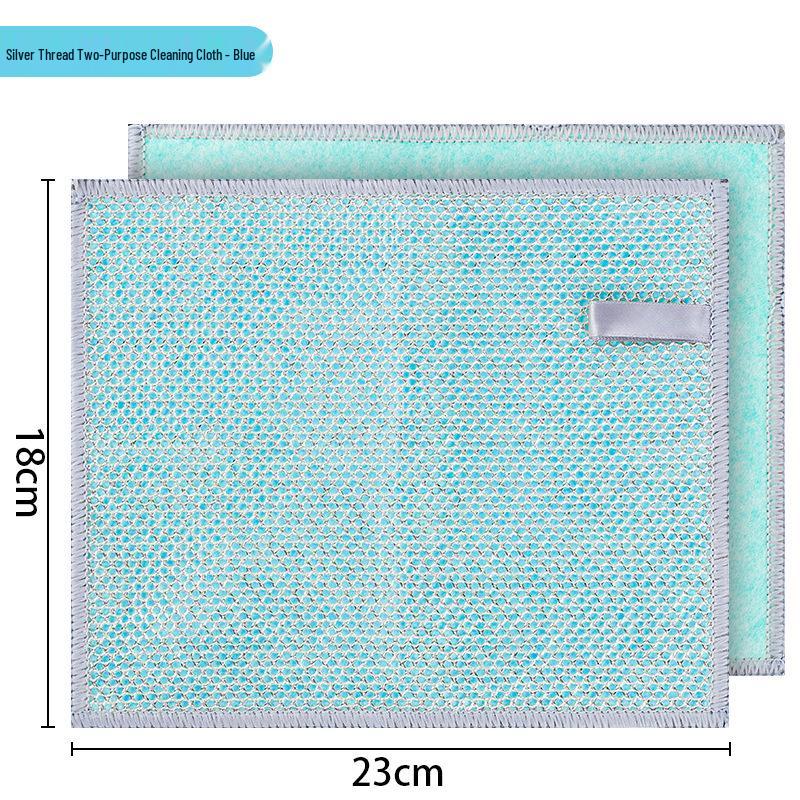 Silver Steel Wire Double-Sided Dishcloth - Non-Stick, Oil-Proof, Thick Scouring Pad for Stain Removal.