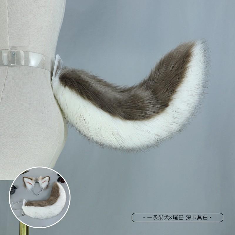 Fluffy Shiba Inu Ear Headband Tail Set Cosplay Anime Convention Costume Accessory Plush Animal Ears