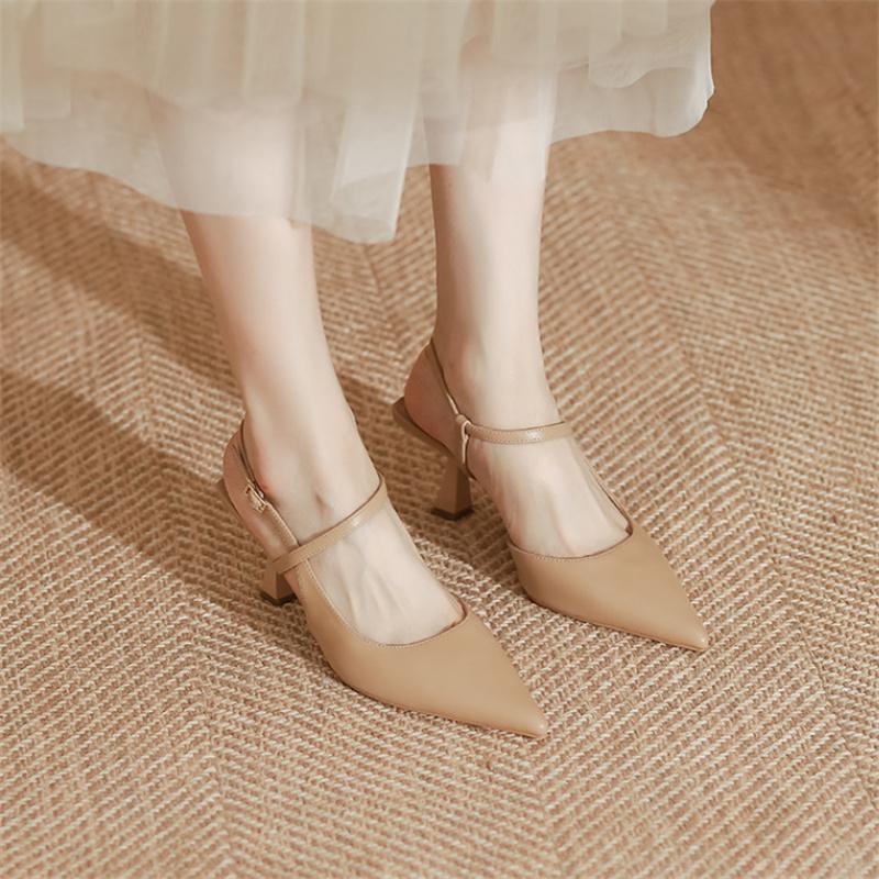 

Patent Leather Women Sandals Sexy Pointed Toe Back Strap Buckle Summer Slingback Footwear Ladies High Heel Wedding Party Shoes 35