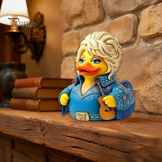 Ikona country hudby Pamětní dárek Parton Duck, Figurka Dolly Duck, Soška, Malý stolní dekorativní prvek s tématem kytary Socha pro