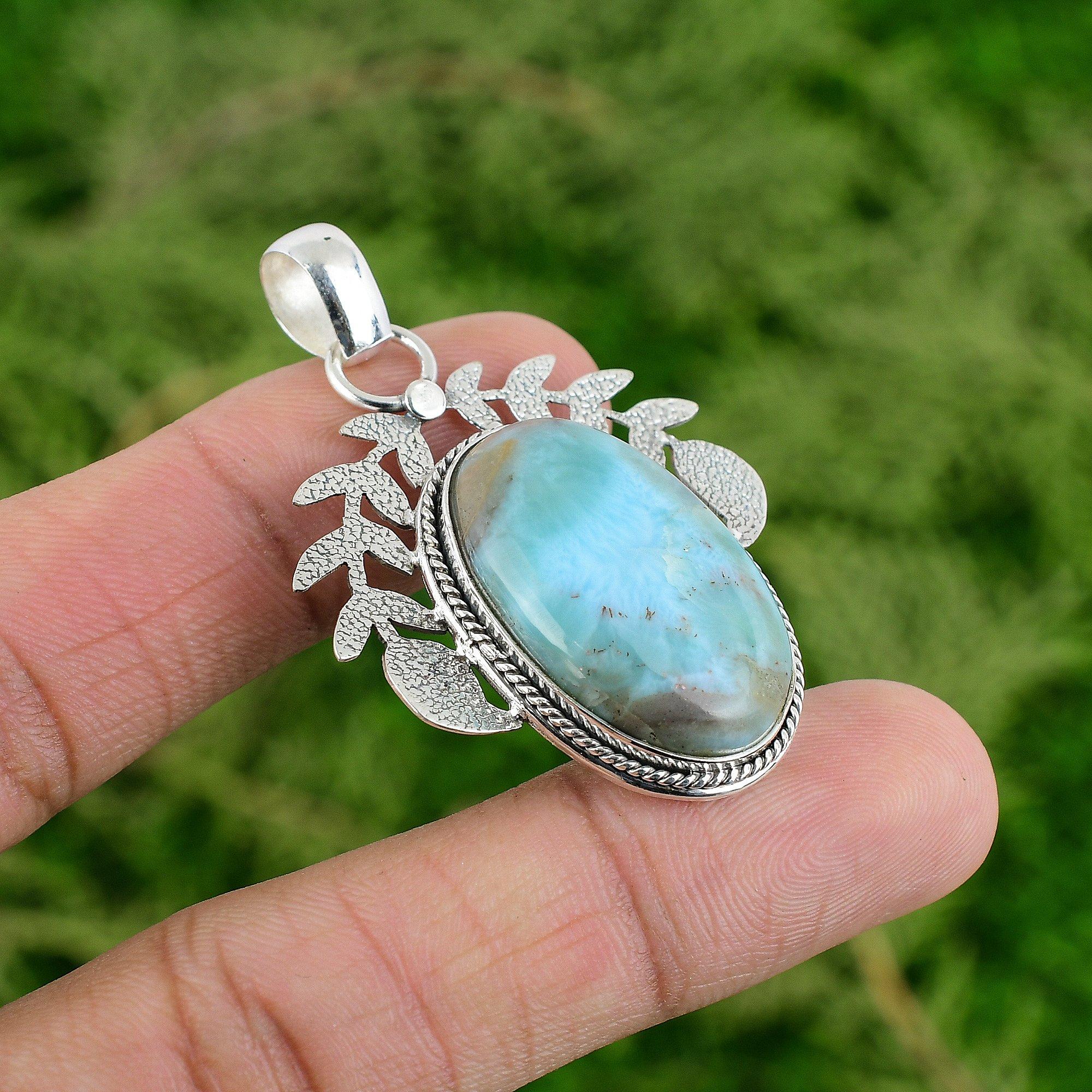 

Daughters Day Deal 925 Sterling Silver Larimar Stone Artisan New Pendant Jewelry