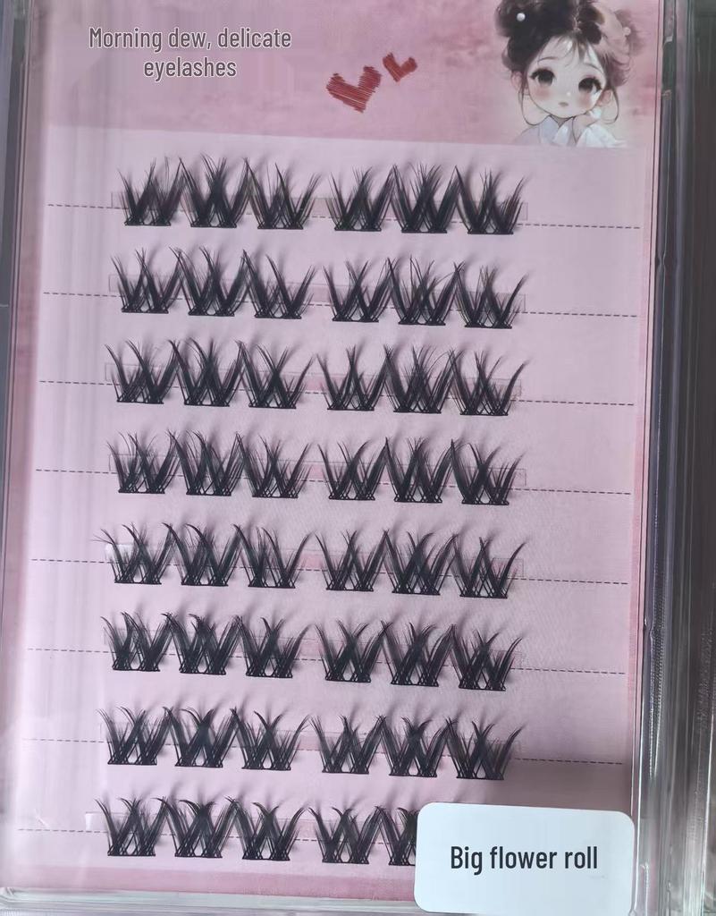 Self-Adhesive Glue-Free Fishtail Sunflower False Eyelashes - Natural Single Cluster Segmented Eyelashes for Beginners