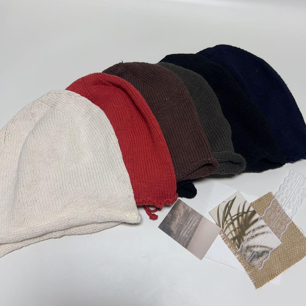 Autumn and winter new retro solid color headgear showing face small pile hat children's cold hat versatile knitted hat