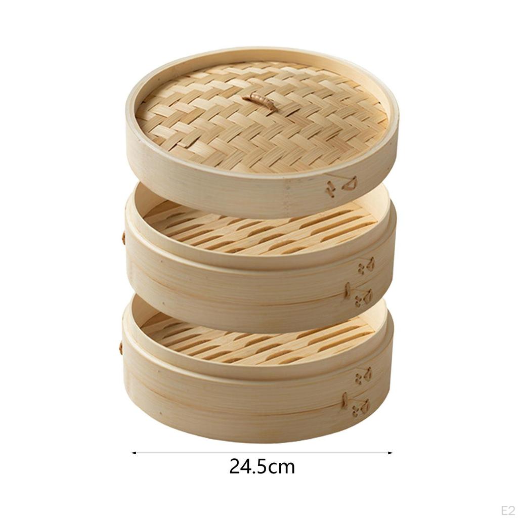 Bamboo Steamer Basket 10 Inch Dumpling for Cooking Bao Buns, Dim Sum