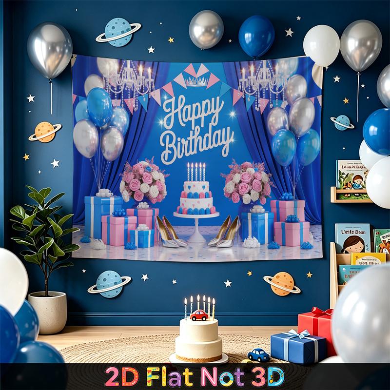 Party Backdrop Happy Birthday Birthday Balloon Blue Photo Booth Background Front Door Decor