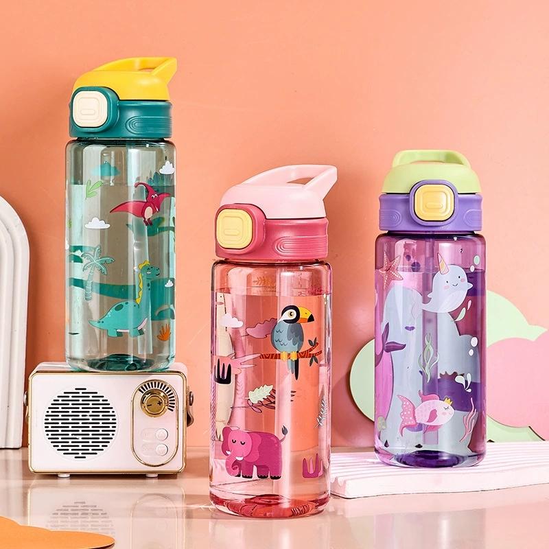Cartoon Animals Plastic Water Bottle With Soft Straw Portable Children Spout Water Cup Student Gift Cup Anti-drop Water Bottle