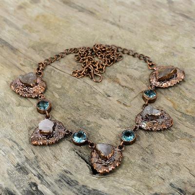Rosenquarz Rohkette Elektrogeformte Kupferkette Handgemachte verstellbare Kette Halskette Schweizer Blautopas Edelstein Schmuck Damen Halskette