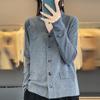 Spring and Autumn with Pockets Knitted Cardigan Women's Jacket Solid Color Loose Thin Outwear Top Long-sleeved Knitwear