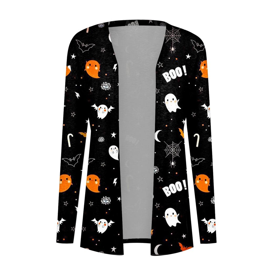 Cappotto da giacca cardigan di media lunghezza con stampa casual di Halloween alla moda da donna