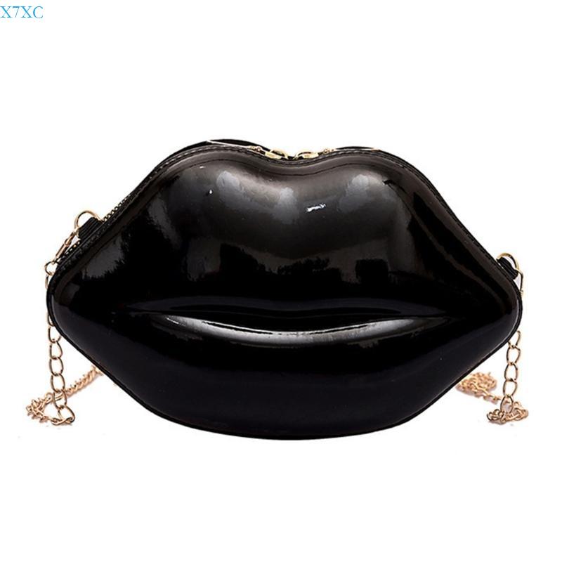 X7XC Women Plastic Crossbody Bag with Chain Lip Small Shoulder Purse Handbag чёрный
