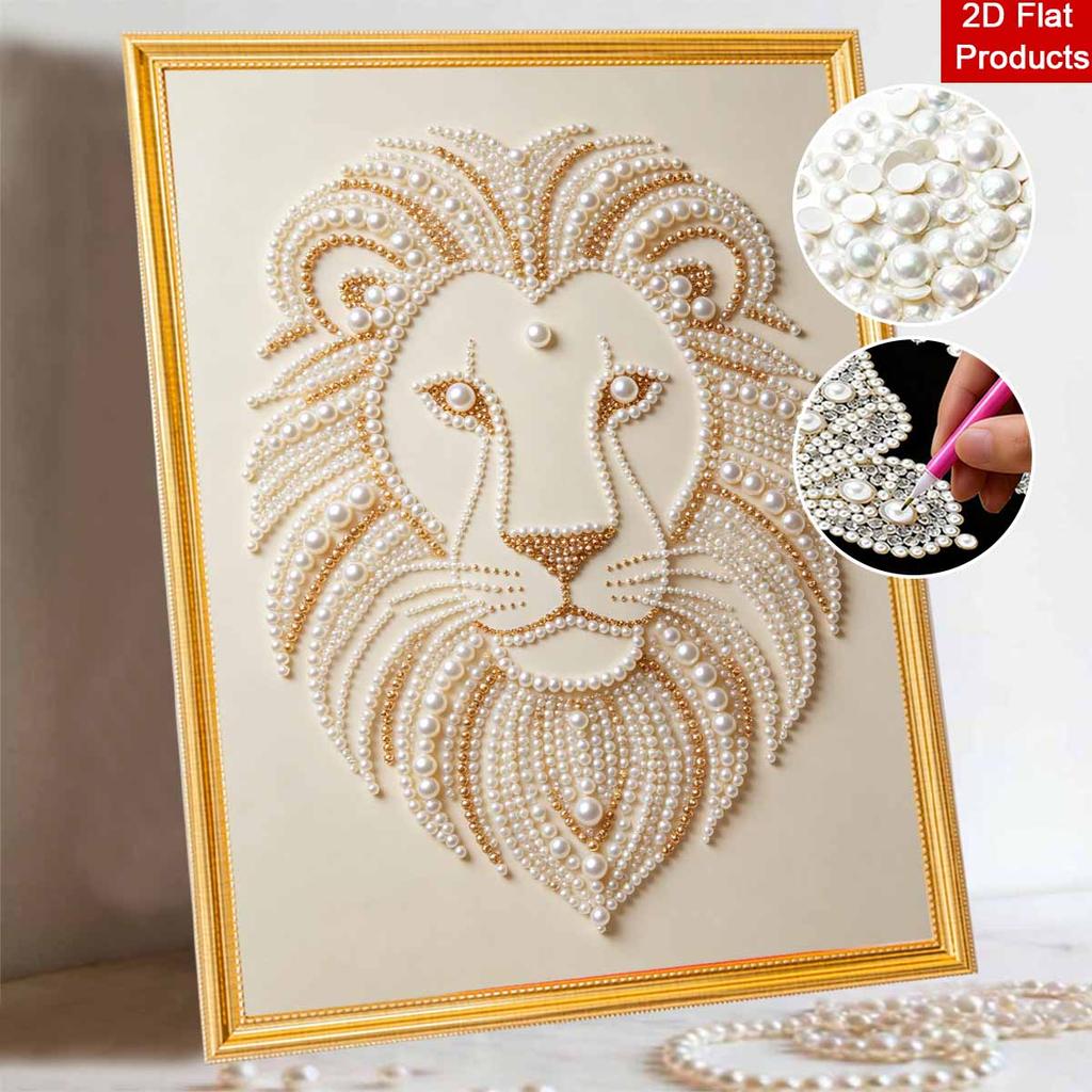 Pearl Art Painting Home Wall Decor Golden Lion Pearl Gemstone Painting Picture Crafts Adult/Beginner Gift Creative Home Decor Unframed Wall Art