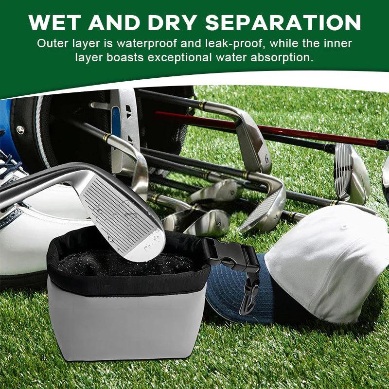 Golf Club Cleaning Kit Portable Waterproof Nylon Case with Detachable Buckle Dry Wet Separation Hanging Design for Golfers