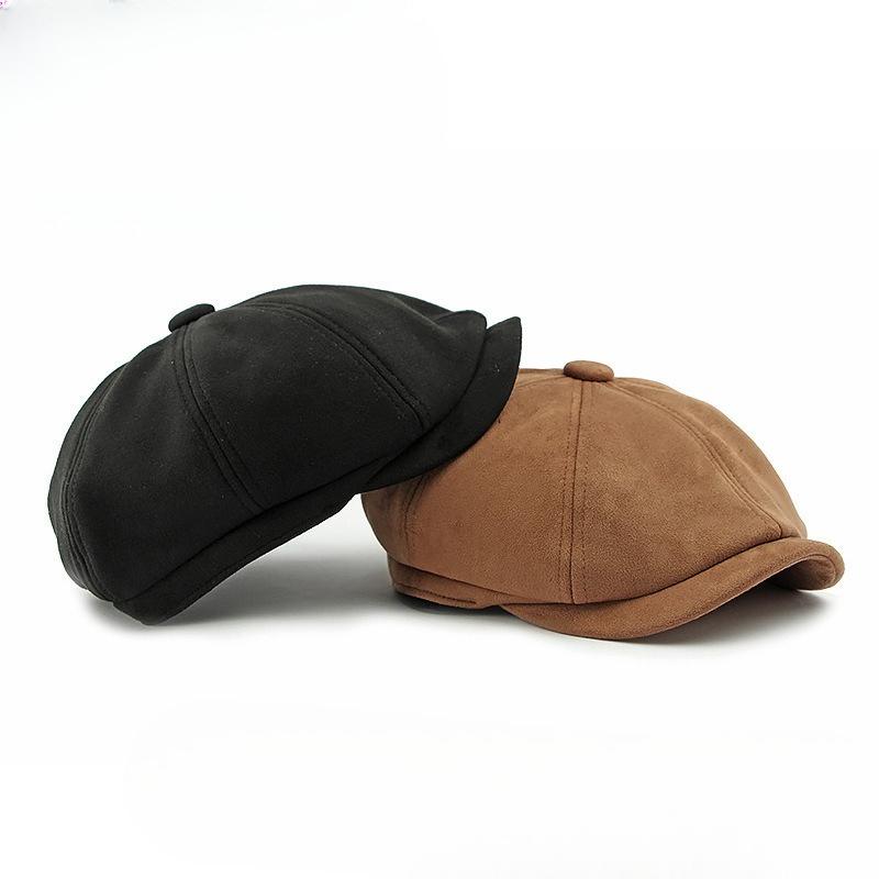 Vintage Suede Newsboy Cap for Men Women Retro Octagonal Baker Boy Hat Autumn Winter Warm Solid Color Beret Painter Hat