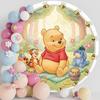 Winnie The Pooh Circle Backdrop Photohraphy Baby Shower Birthday Background Piglet Eeyore Tigger Circle Cover Party Decorations