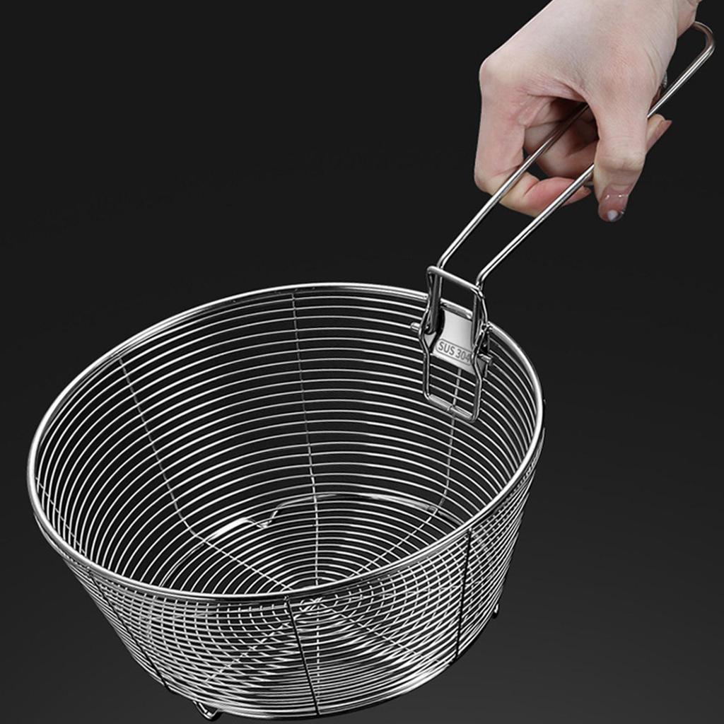Noodle Colander Wire Sieve with Folding Long Handle Frying Basket for Pasta Cooking Dumplings Salads Noodles Deep Fryer Chips