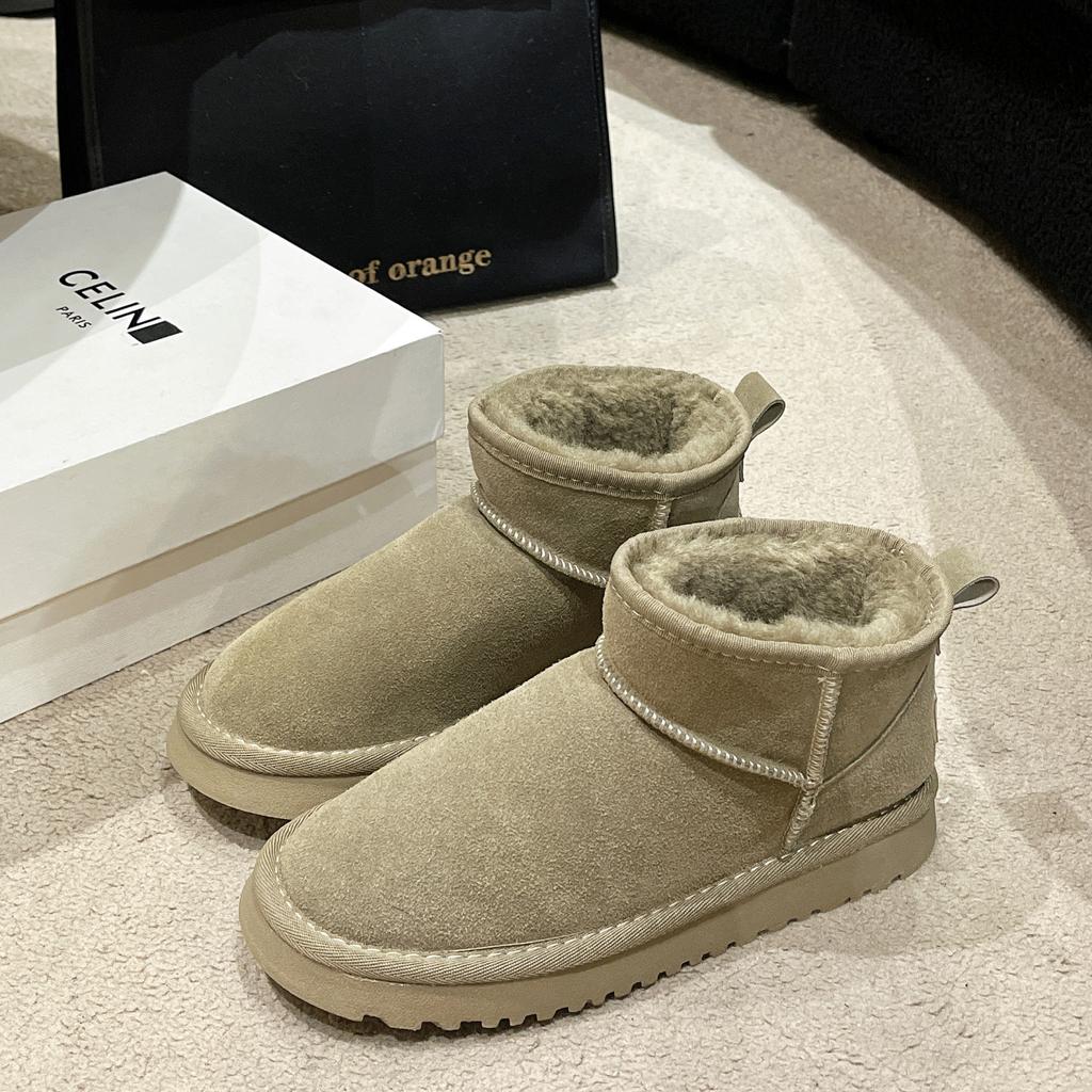 thick-soled snow boots women's winter real cowhide piled thickened bread shoes short tube student cotton shoes