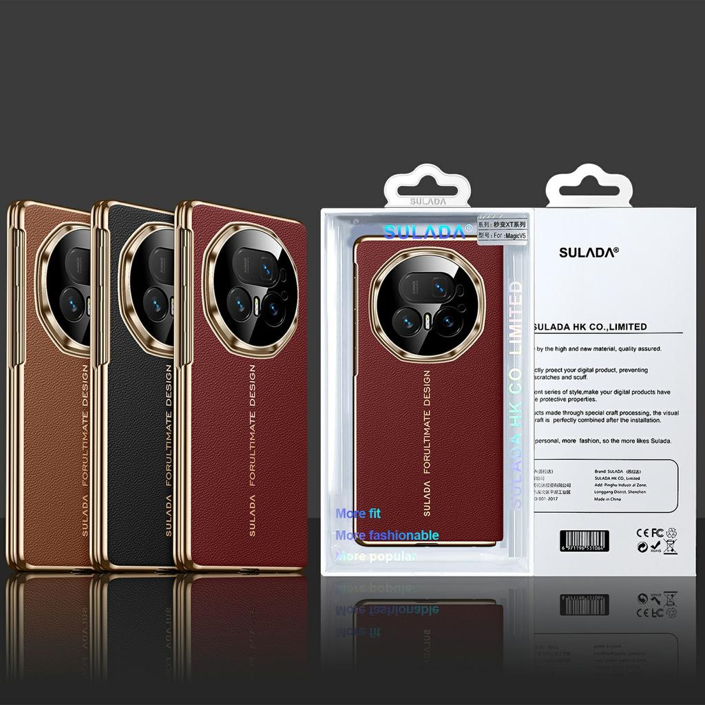 SULADA Pre Honor Magic V5 5G Magnetický obal Originálny kryt na telefón z pravej hovädzej kože s ochranným sklom na displej
