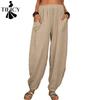 Damenmode, lässig, einfarbig, bedruckt, hohe Taille, Hosen, Hosen und Caprihosen