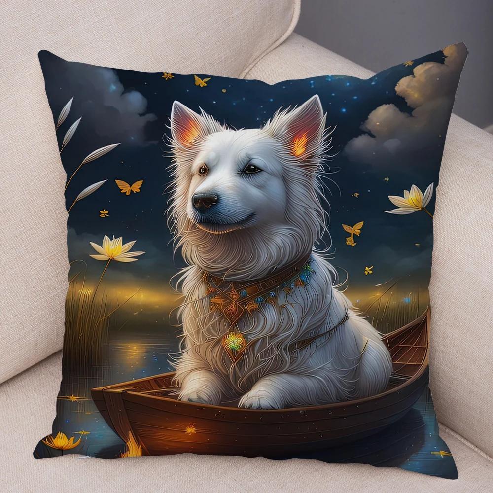 Moon Boat Butterfly Dog Corgi Cushion Cover Double Print Decor Pet Animal Pillowcase Soft Plush Pillow Case for Car Sofa Home