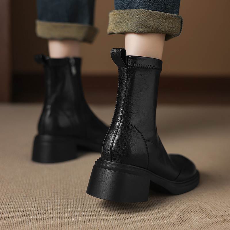 Krazing Pot Microfiber Round Toe Chunky Heels Motorcycle Boots Size 42 Zip Women Platform Ankle Boots