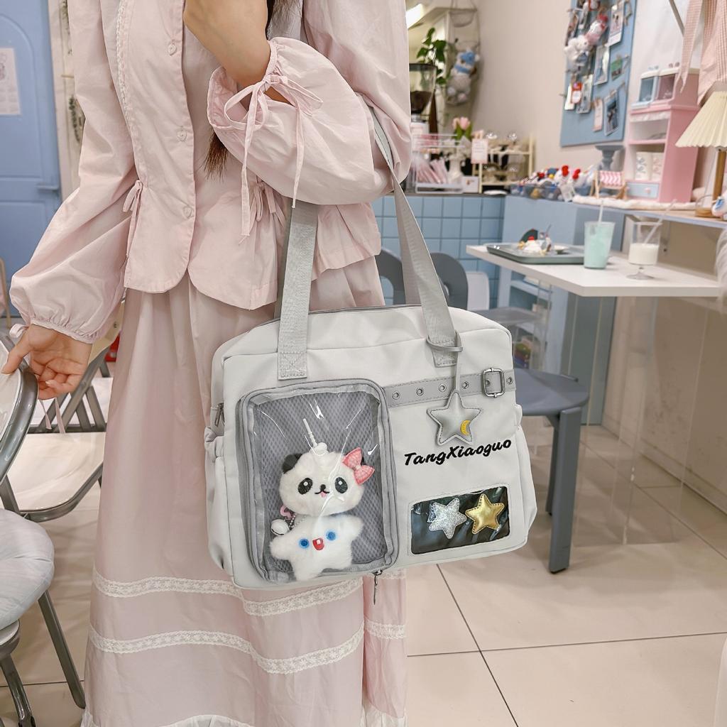 Schoolbag College style dual-purpose backpack Japanese ins cute large-capacity portable messenger bag versatile transparent bar pain bag