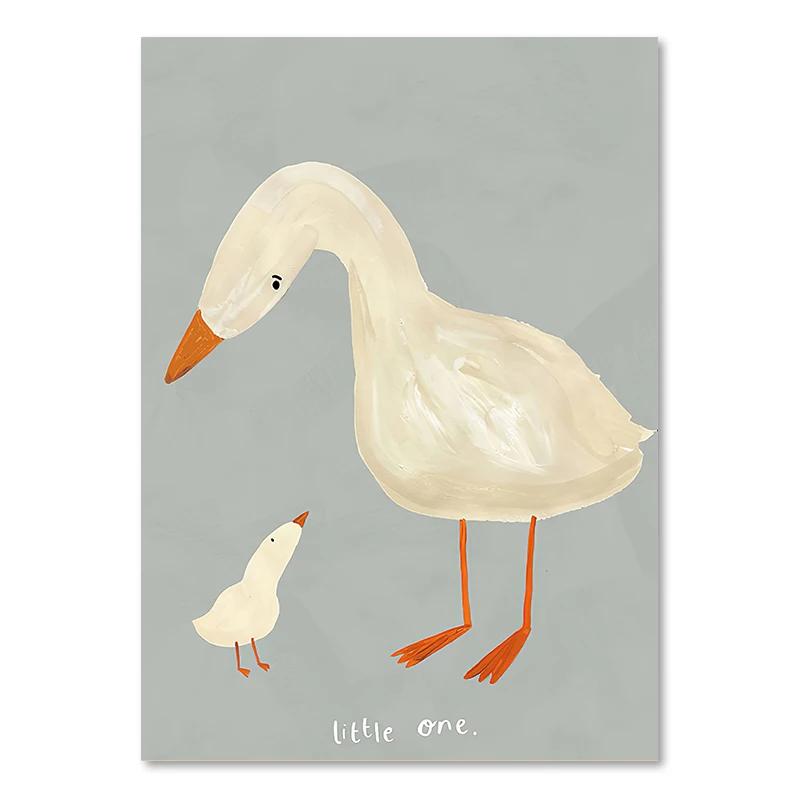 Nordisk Tegneserie Løve Kanin Mus Gås And Veggkunst Lerret Maleri Barnerom Plakat og Trykk Bilder Baby Barn Rom Dekor