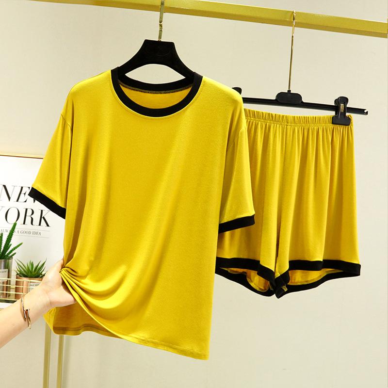 Men's Summer Suit Short + Sleeved T Shirt Two Piece Set Thin Loose Casual Shorts Home Modal Wear