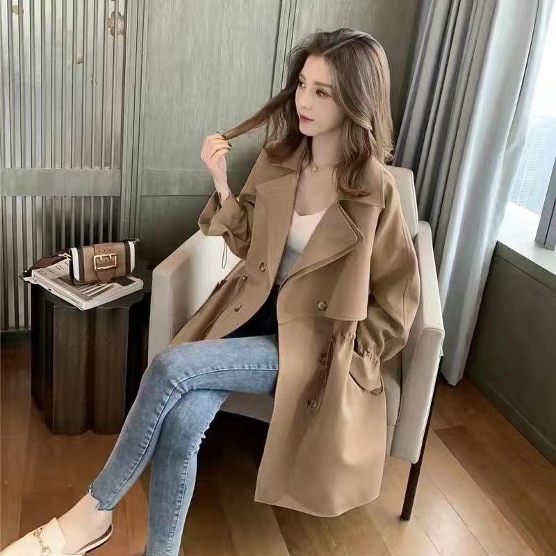 Double-breasted trench coat women's medium and long new student versatile loose suit collar casual thin jacket