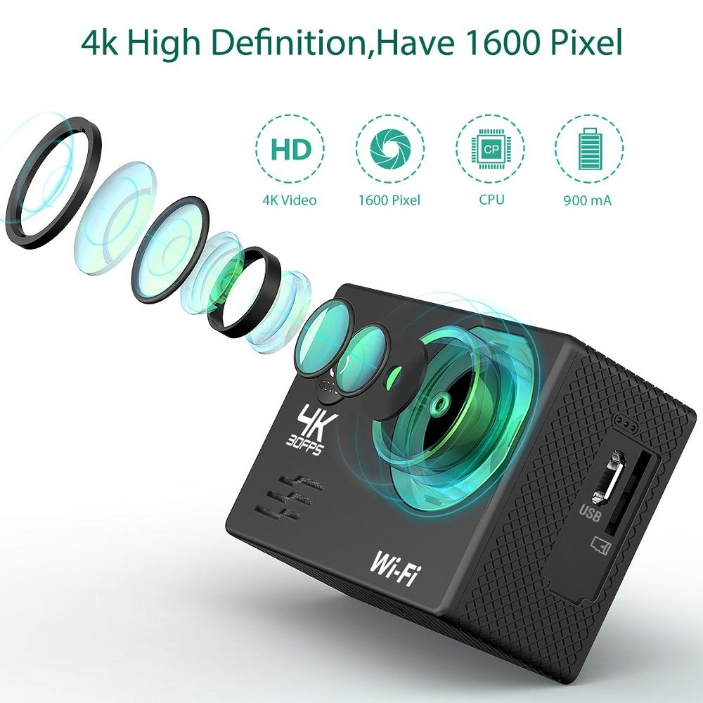 Action Camera, 4K High-definition Underwater Camera, Wireless WiFi Waterproof Outdoor Digital Camera