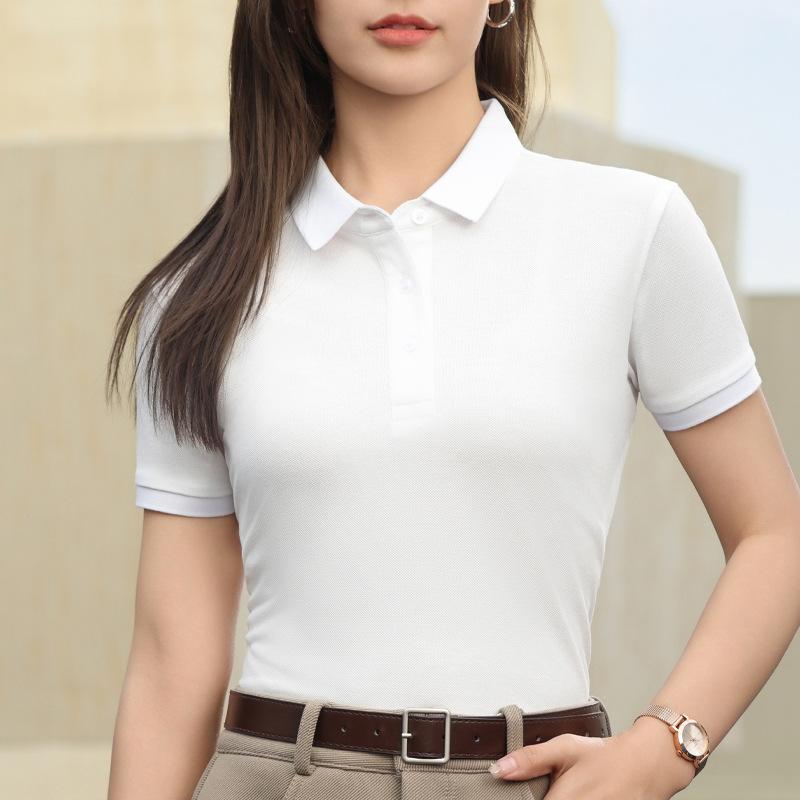 Women's Basic Solid Color Short-sleeved POLO Shirts Summer Knitted Tops Daily Casual Models Can Be Machine Washed and Dry Cleane