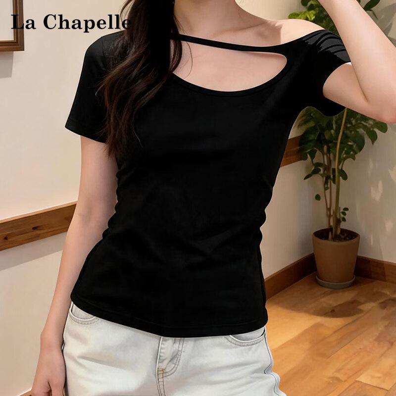 La Chapelle Off-Shoulder Hollow Short Sleeve T-Shirt