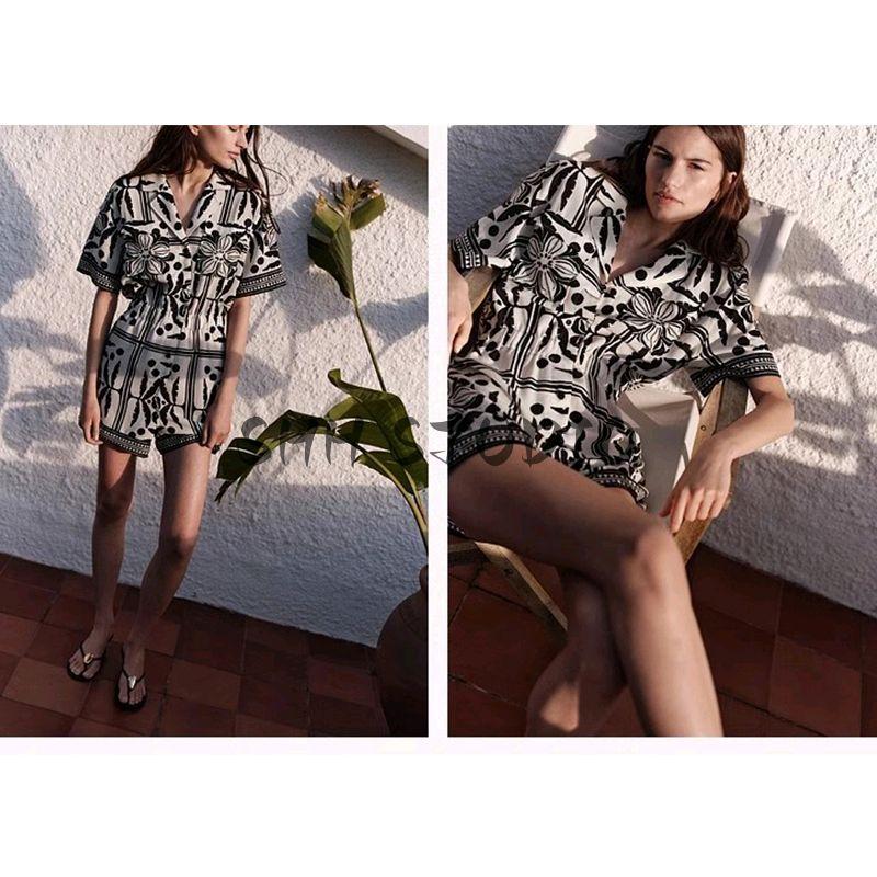 Spring and Summer New Arrival Women's Clothing Vacation Style Fashion Casual Easiest for Match Woven Cuban Collar One-Piece Shorts 1282074