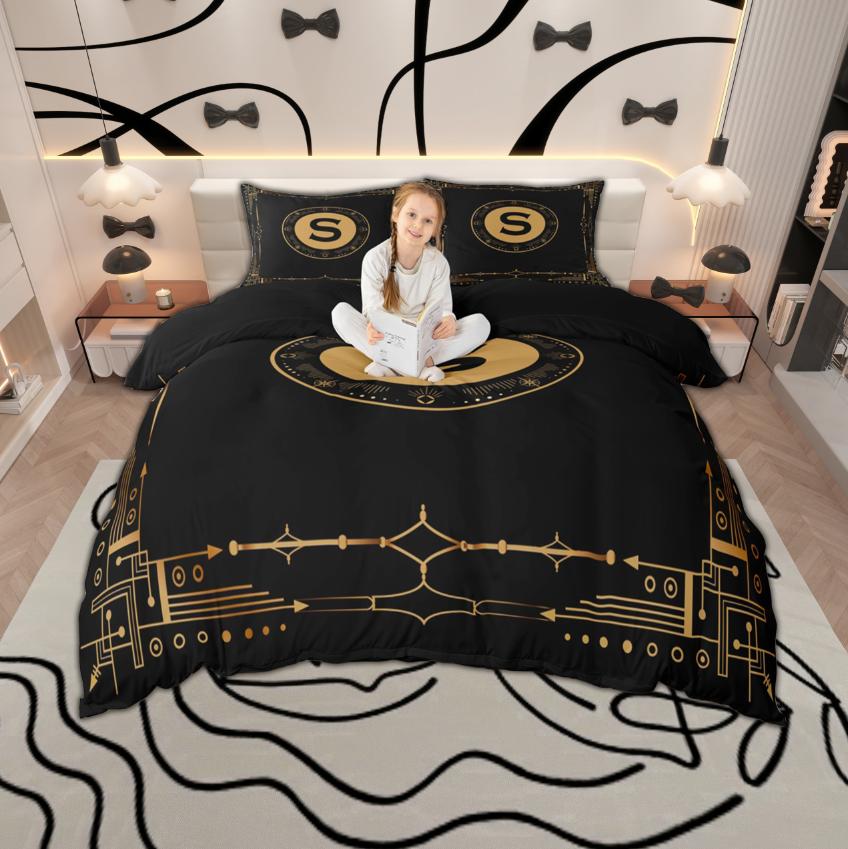 

Homewish Black and Gold Duvet Cover Set, Monogrammed Bedding Set, Personalized Initial Letter Bedroom Set, Room Decor DE XS 100x135cm 2pcs&set