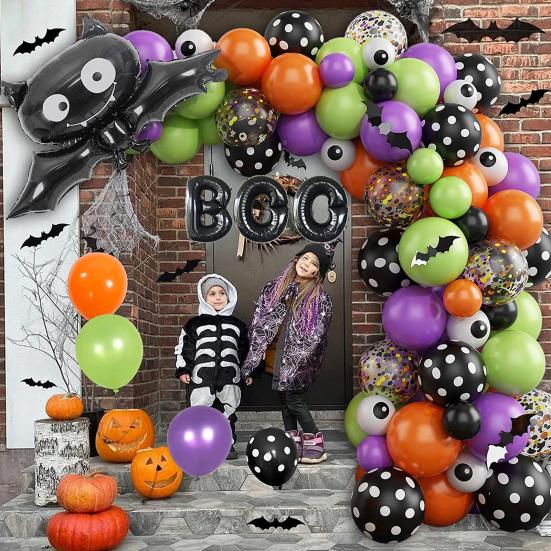 Halloween Balloon Arch Kit Black Orange Purple Green Latex Balloons Eye Balloons with Foil Balloon Halloween Party Decoration