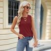2025 Neues Damen V-Ausschnitt Schnür-Jacquard Ärmelloses Tanktop Einfarbig Lässige Bluse für Frühling Sommer