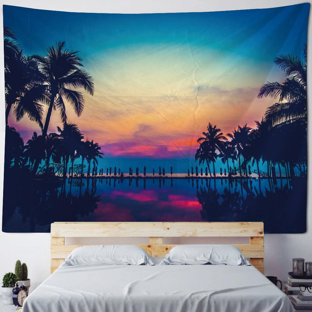 Sea Coconut Tree Tapestry Wall Hanging Bohemian Sunrise Landscape Home Decoration, Aesthetic Bedroom Living Room Decoration