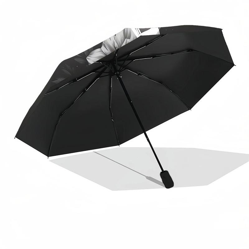 1pc Black and White Floral Mandala Umbrella with Plastic Handle,Suitable for All Seasons UmbrellaPT461