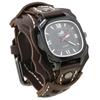 Punk Rock Style Men'S Quartz Watch - Hand-Stitched With Triple-Layer Leather Strap