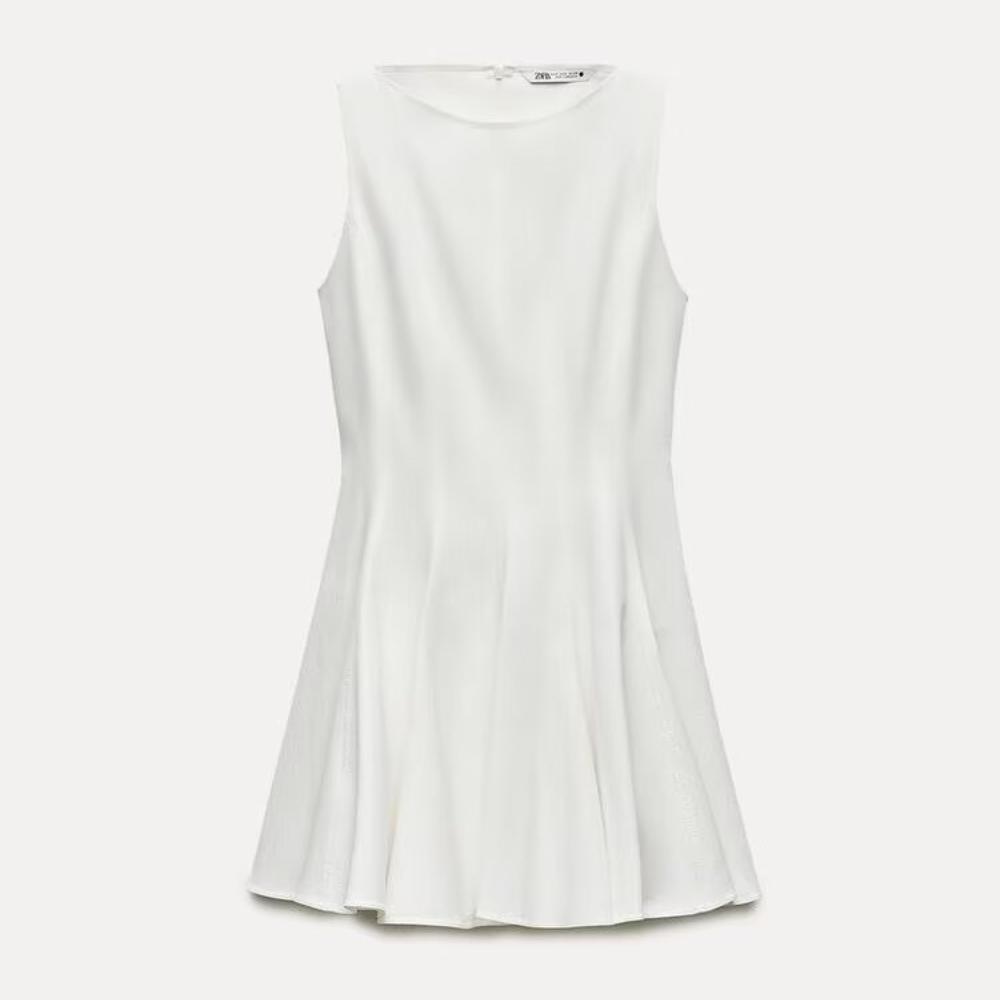 

Елегантні та красиві жіночі сукні. Модні жіночі повсякденні суцільні кишені. Сукня без рукавів вище коліна. Літня суцільна сукня. L білий