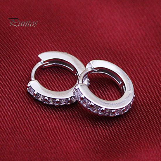 Round Earrings Fashionable Alloy Single Hoop Row Rhinestones for Banquet Rhinestone