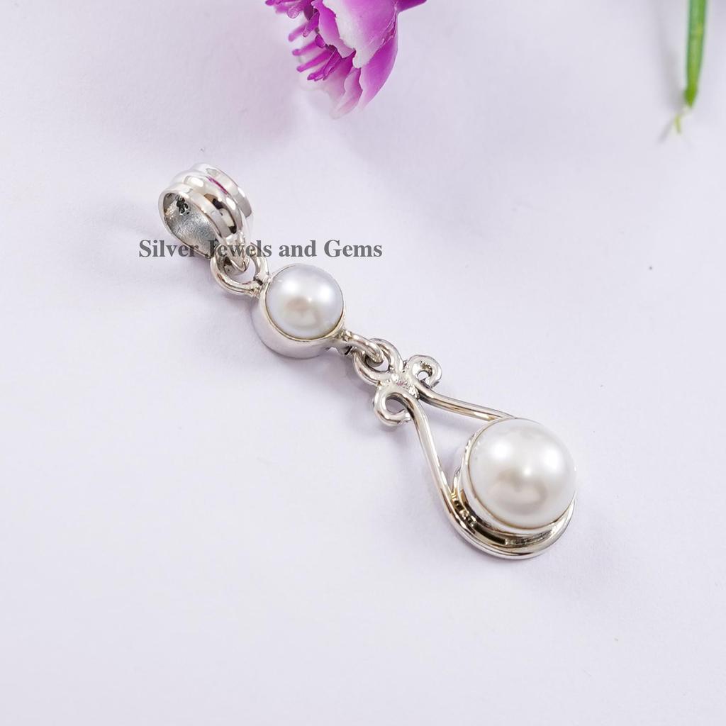 Fresh Water Pearl Pendant, Handmade Duet Gemstone Pendant, 925 Sterling Silver Pendant, Anniversary Pendant