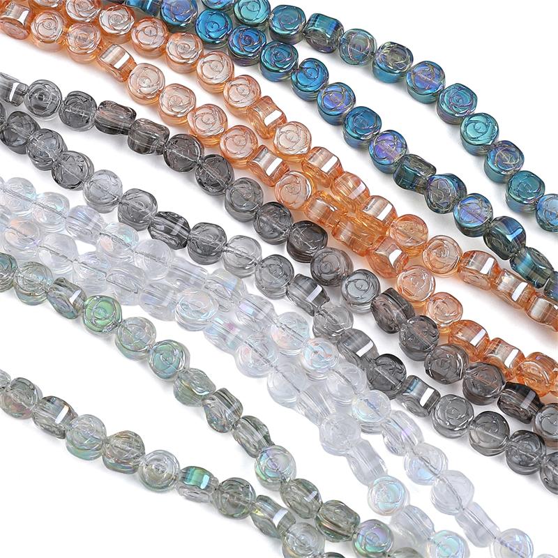 10Pcs Flower Crystal Glass Beads Rose Loose Spacer Beads for DIY Necklace Bracelet Jewelry Making