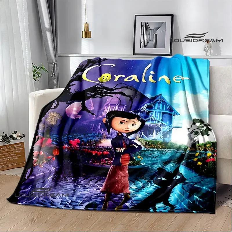 C-coraline Cartoon Printied Blanket Warm Beautiful Flannel Soft and Comfortable Blanket Home Travel Blanket Birthday Gift